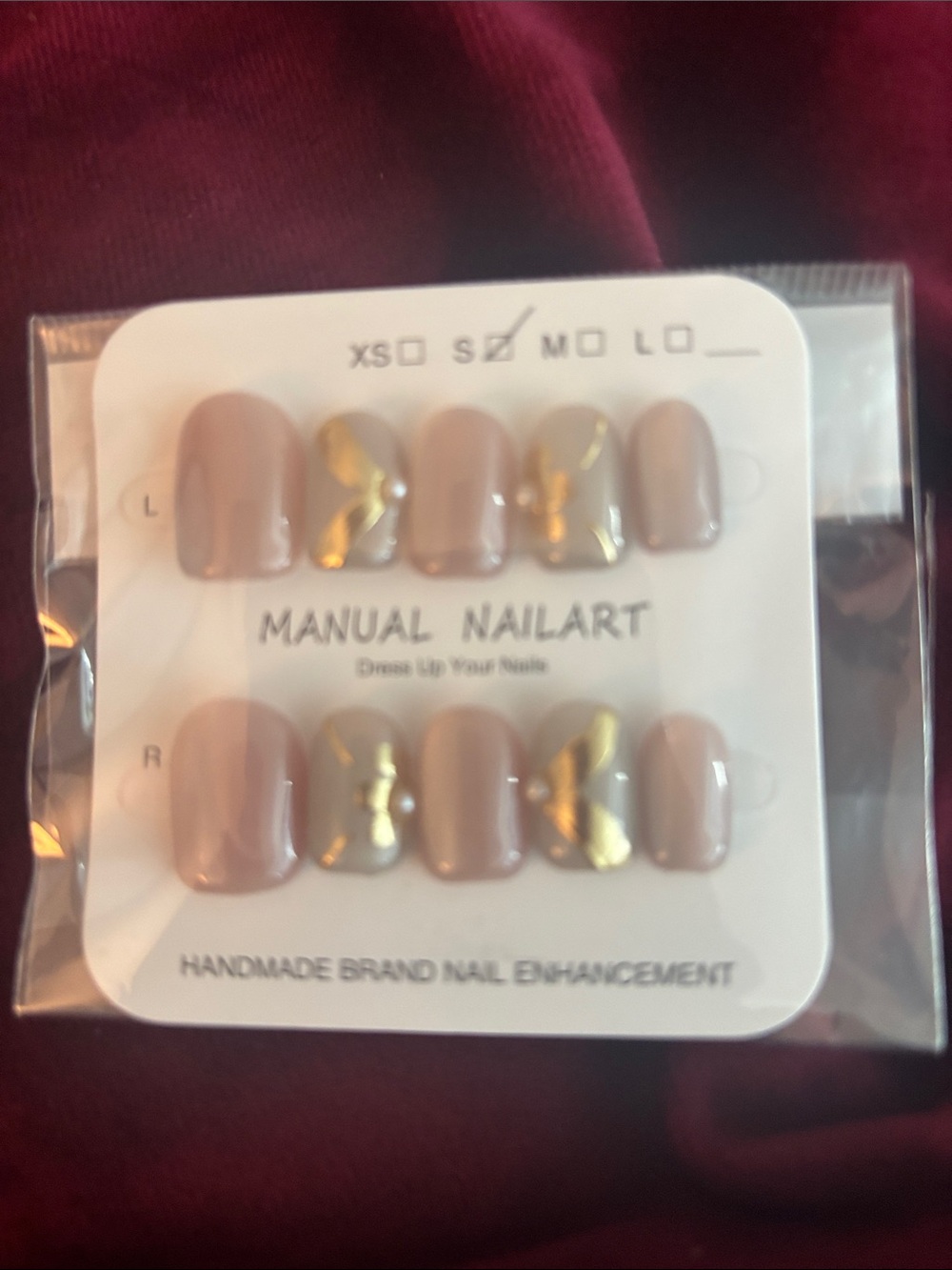 Neutral Taupe Press-On Nails with Gold Accent